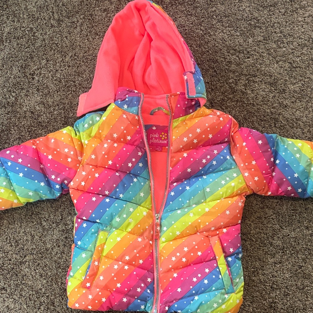 Colorful Rainbow Puffer Jacket with Hood